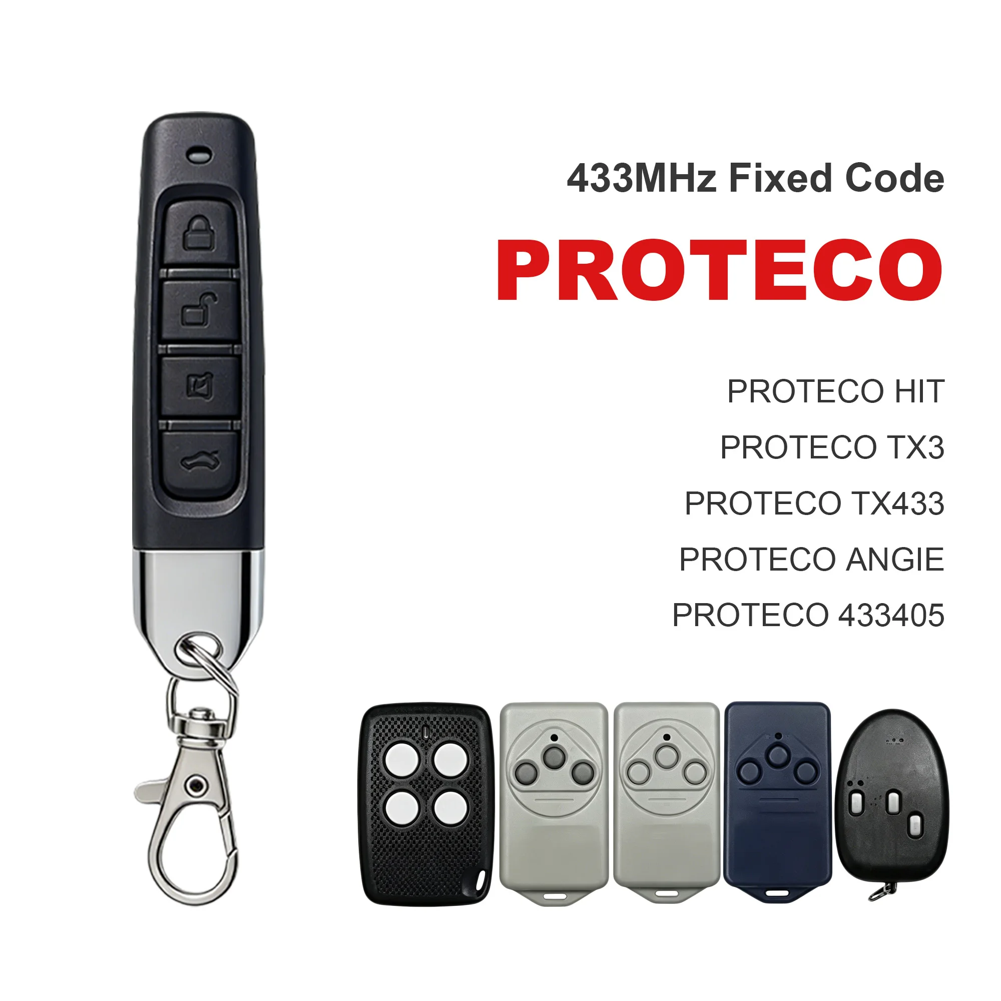 Thumb‑sized Fixed Code Garage Door Remote Compatible with PROTECO ROGER TORMATIC FERPORT MOTOSTAR 433MHz Gate Opener Key Fob