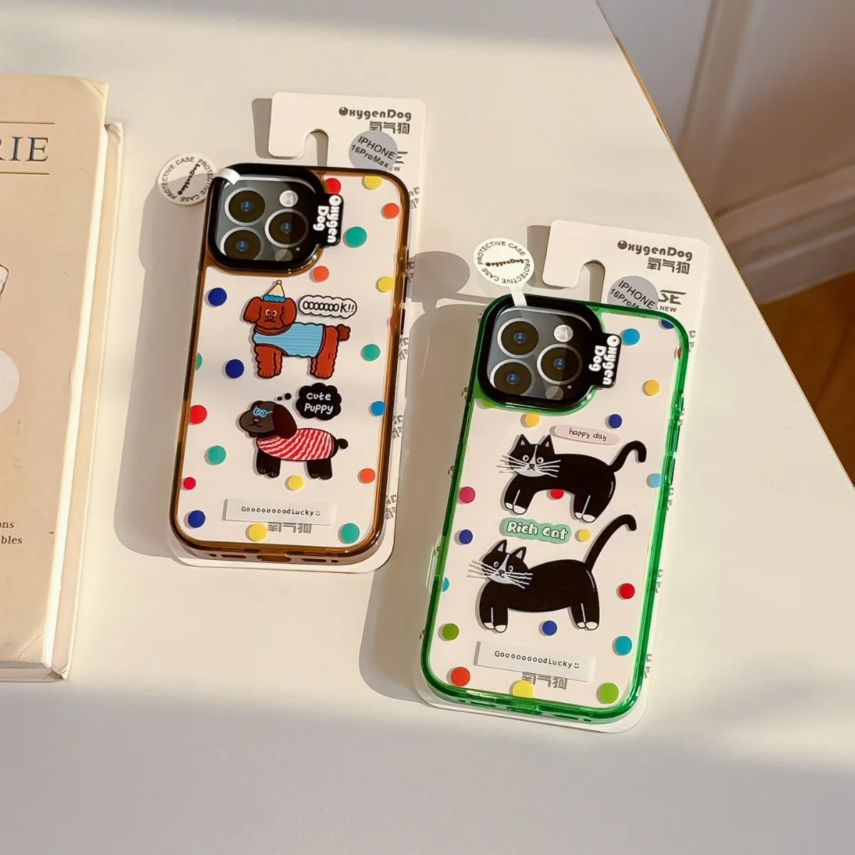 Cartoon bemaltes süßes Katzen- und Hundemuster, geeignet für iPhone 15 Pro Handyhülle 16 Pro Ma Anti-Drop-Schutzhülle