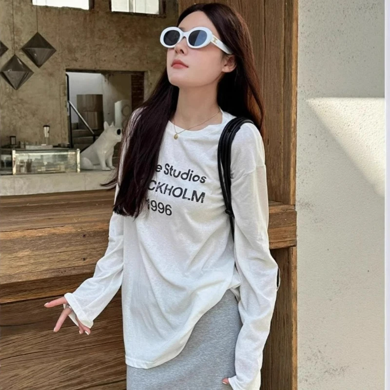 2025 النمط الأمريكي كم طويل أبيض الحماية من الشمس التستر تي شيرت المرأة الصيف وصول جديد رقيقة ألياف البوليستر كم كامل #3