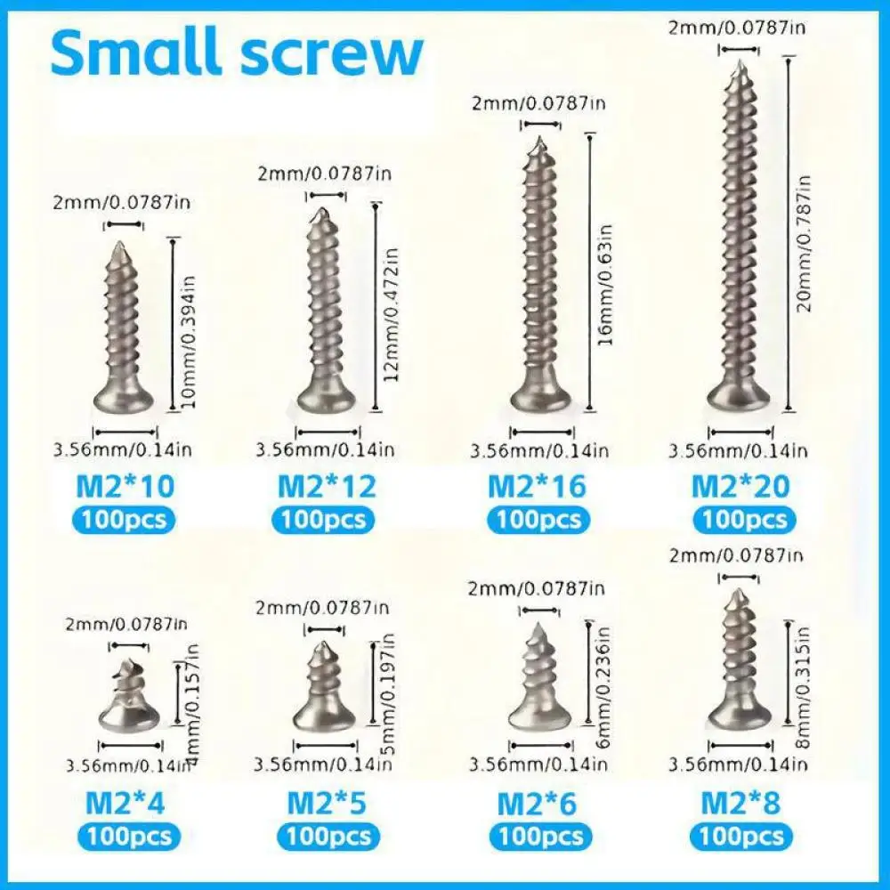 800 M2 Countersunk Self Tapping Screws Carbon Steel Nickel Plated Cross Drive Flat Head Woodwork Fastener Hardware Tool
