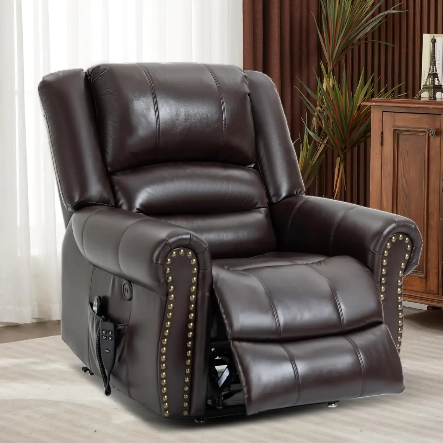 [Estoque limitado, compre agora! ] Cadeira elevatória elétrica de motor duplo, cadeira reclinável plana, poltrona reclinável elétrica com massagem e calor para idosos