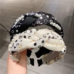 Fashion Wide Fabric Dot Pearl Braid Thick Hairband Women's Girls Head Band Hair Hoop Hair Accessories Makeup Headwear Headdress