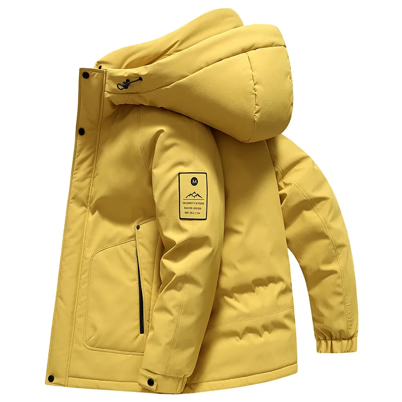 

Повседневные мужские куртки на утином пуху с капюшоном, 2025 г., зимнее теплое уличное пуховое пальто, повседневная одежда, ветрозащитный стеганый топ, толстые парки, одежда