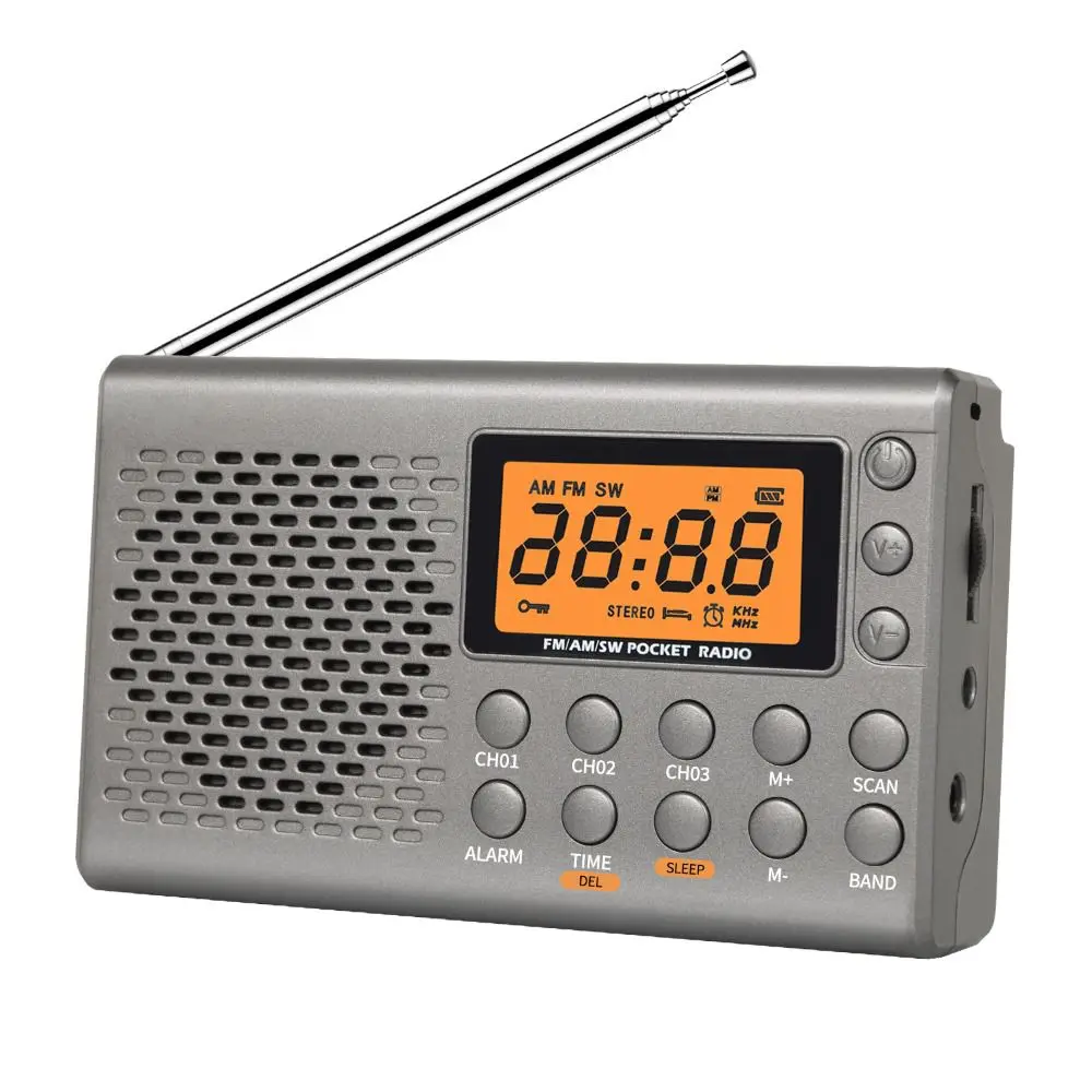 AM/FM/SW Shortwave Radio Handheld Battery Operated Stereo Radio Receiver Big Digital Display Sleep Timer 3-Band Radio Jogging