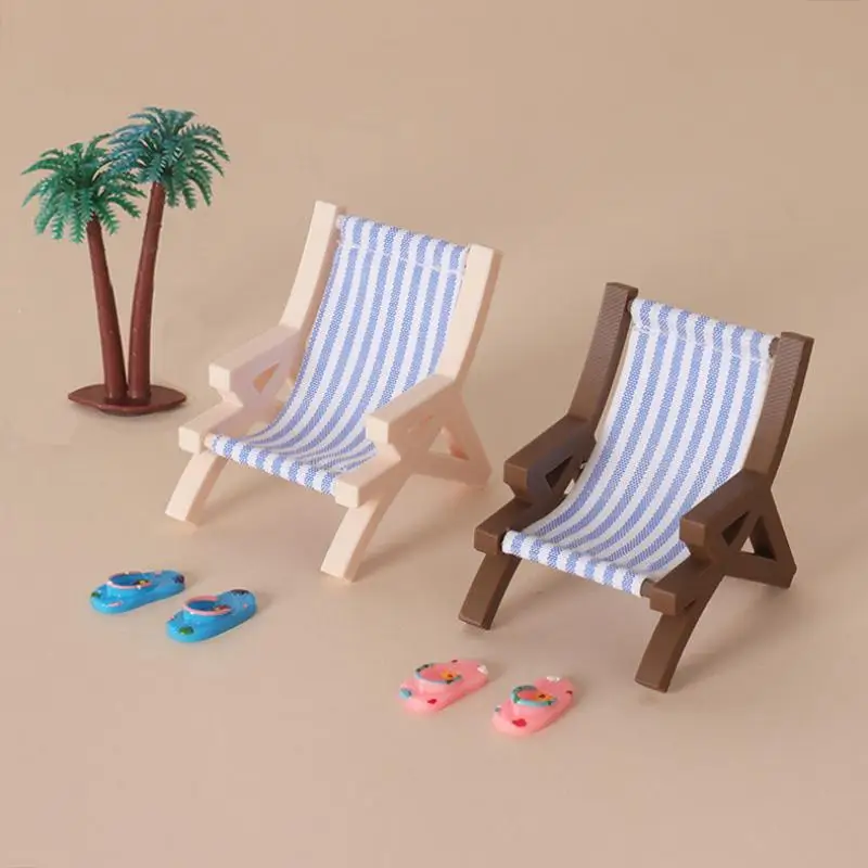 New Mini Striped Beach Chair 1:12 Scale Dollhouse Furniture Foldable Deck Chair For Micro Landscape Photo Props