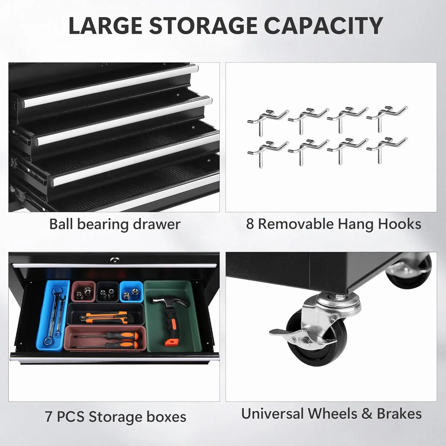 Tool Chest, 2 in 1 Tool Boxes with Drawers, Tool Cart with Organizer Tray Divider Set Wheels, Large Rolling Tool Box Organizer