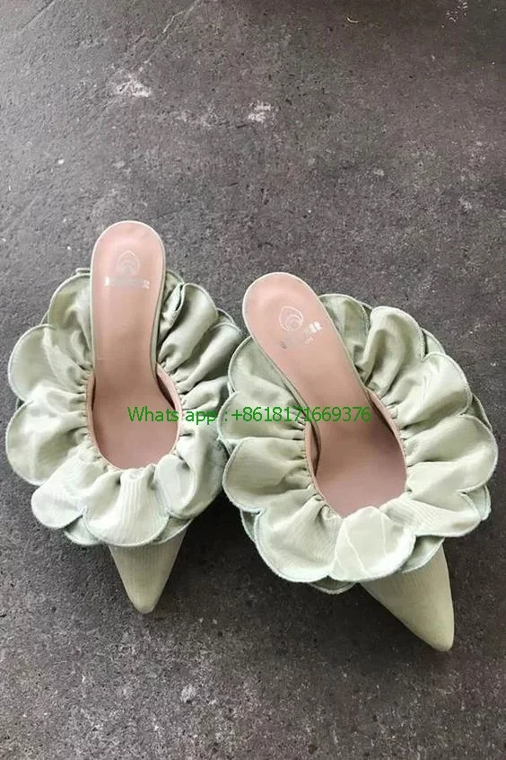 Luxury Pointy Toe Ruffles Mule Slippers Sexy Women Sweet Flats Slides 2022 Bohemia Fashion Ladies Shallow Outside Slip On Shoes