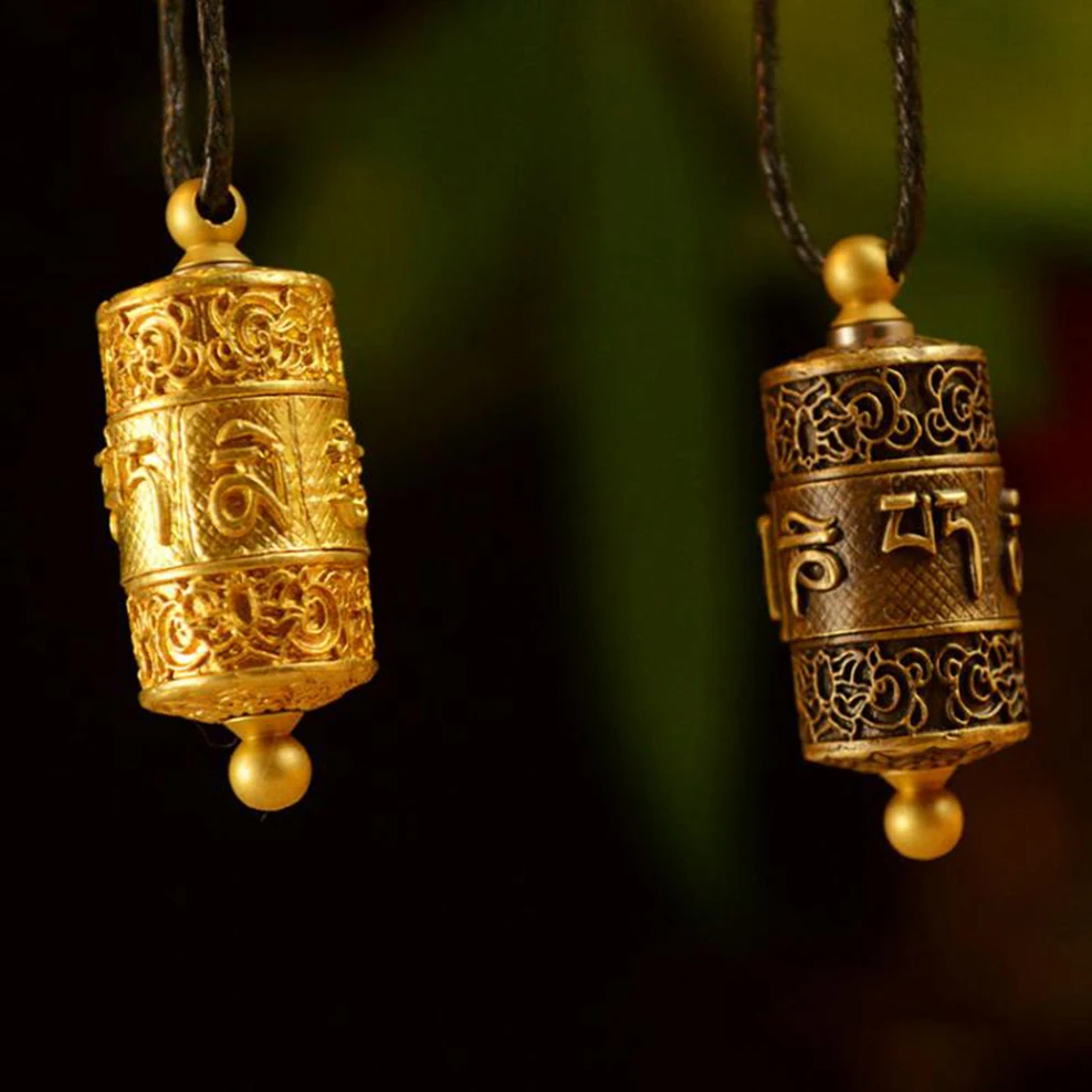 Nepalese Prayer Wheel Pendant Pure Copper Six-Character Mantra Prayer Wheel Ornaments With Sling Buddhist Crafts Car Decoration