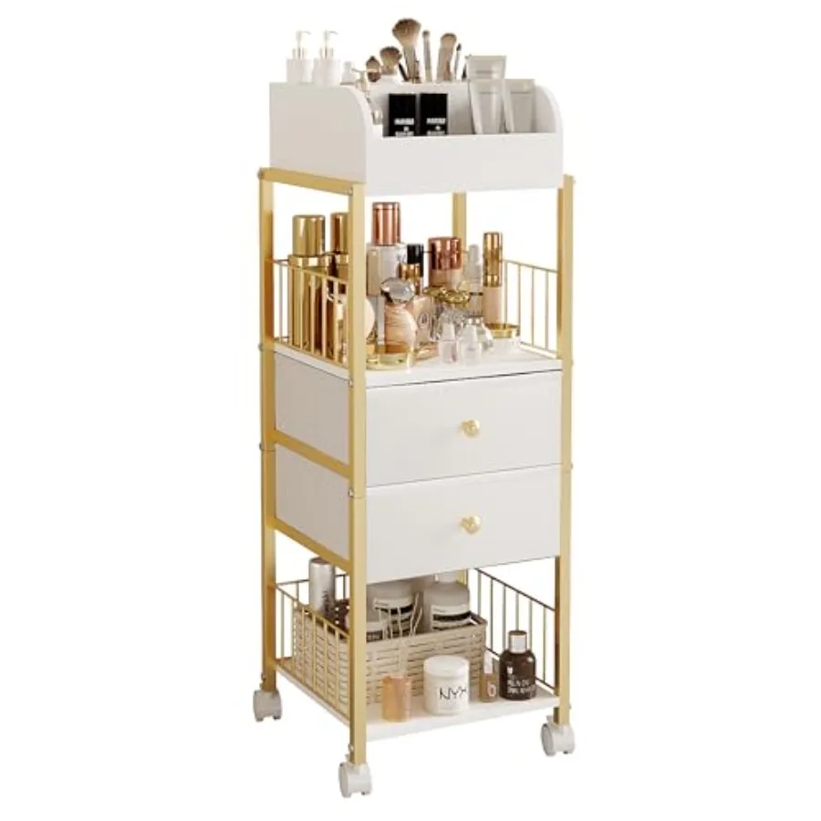 

Makeup Organizer Storage Cart Large Skincare Organizers with Drawers Gold Makeup Stand Cosmetic Display Cases Holder for Skin C