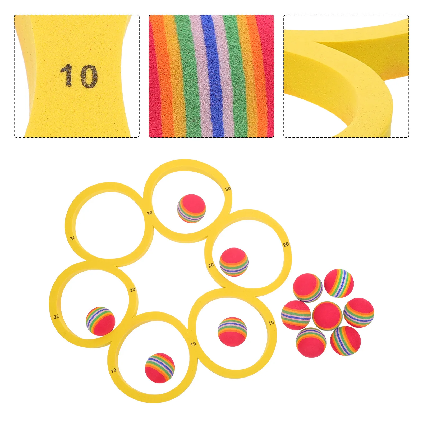 ชุดเกมโยนห่วงในสระน้ำแบบลอยได้ 1 ชุด ชุดกีฬาทางน้ำทำจากวัสดุ EVA พร้อมลูกบอล 12 ลูก มีตัวบอกคะแนน เหมาะสำหรับครอบครัว เล่นกลางแจ้ง เกมโยนห่วง เกมส์ในสระ