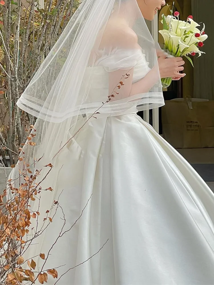 

Minimalist Off Shoulder Satin With Floor-Length Design Sweet Tight Fitting Bride Gowns Wedding Dresses Customized