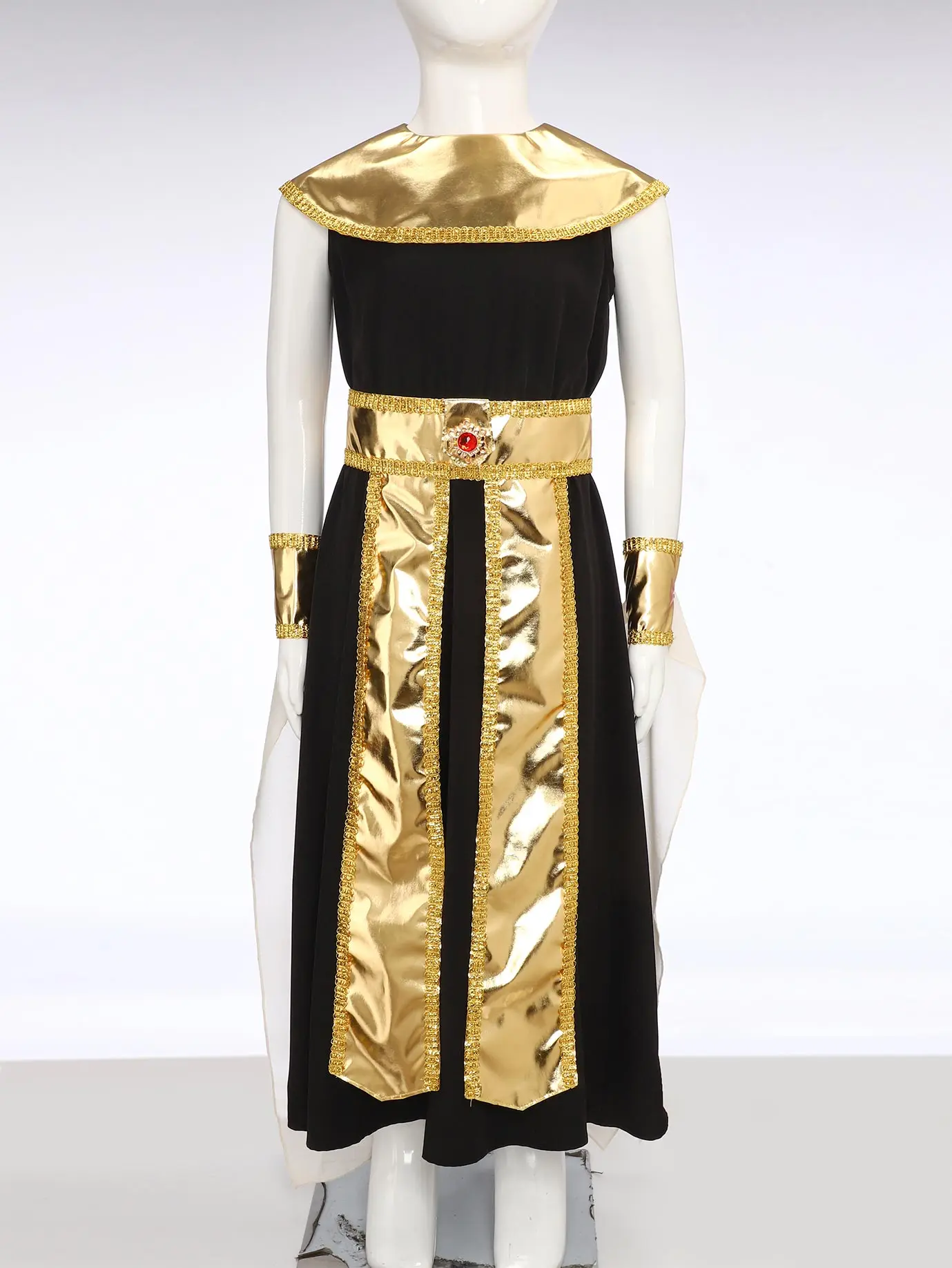 أزياء فرعون الملك الملك الملك الملك الملكة التأثيرية لحفلة الهالوين مصر القديمة كليوباترا الزي فستان معدني لامع