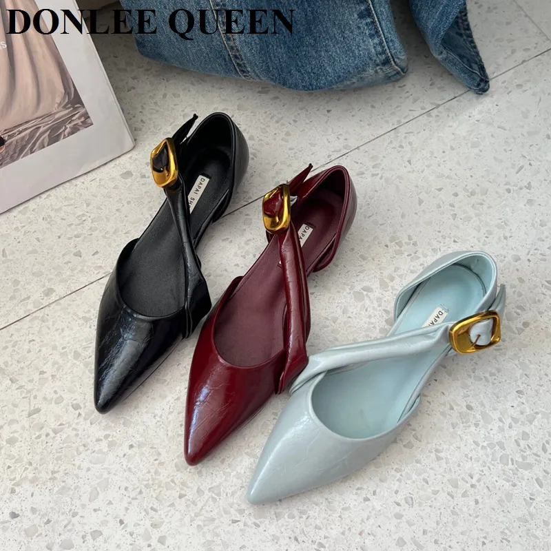 

2026 Spring Flats Shoes Women Sandals Fashion Pointed Toe Slingback Mary Janes Shoes Ladies Elegant Flat Heels Ballerina Loafers