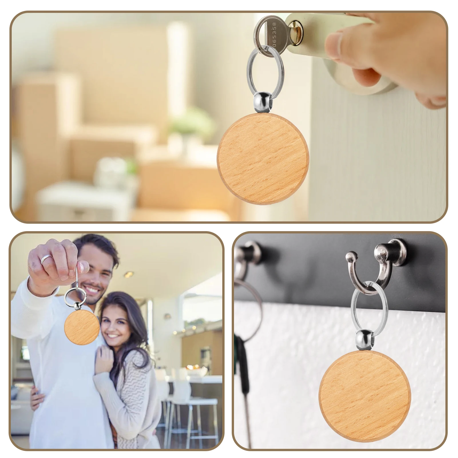 Raymoto DIY اكسسوارات محفورة بالليزر شعار مخصص جولة خشب الزان كيرينغ كيرينغ شخصية قلادة فارغة #4