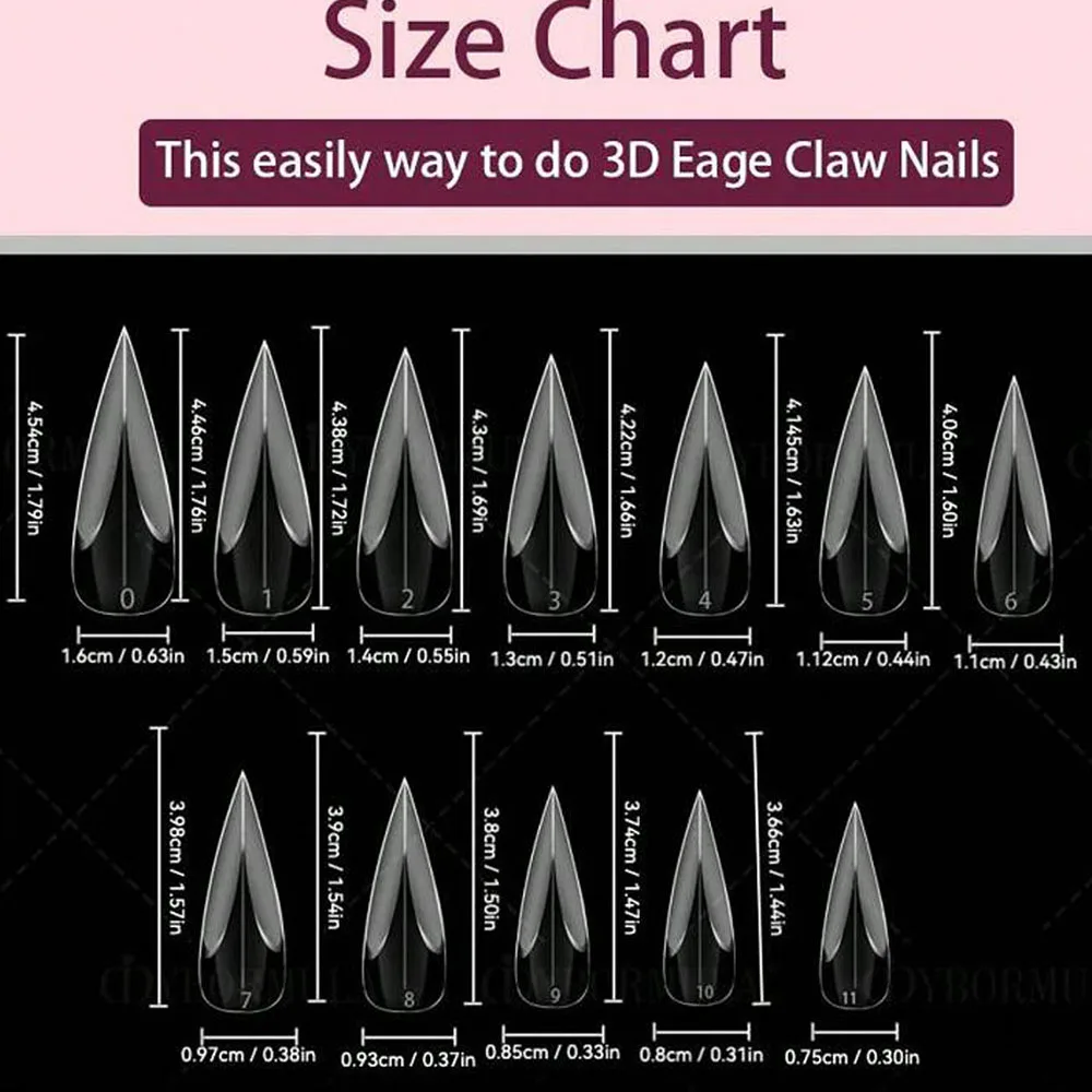 120 Uds. Forma de uña 3D con garra de águila/garra de gato para extensión de polvo acrílico de aguja curvo/Molde de uñas de Gel de construcción forma de uña de cobertura completa