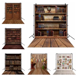 Children Back To School Photography Backdrop Vintage Library Bookshelf Wooden Floor Photographic Background Photo Studio Props