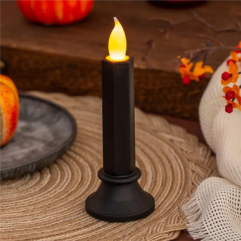 T19C 12PCS Black Flameless Taper Candles, LED Taper Candles Battery Operated For Party Halloween Decoration Large