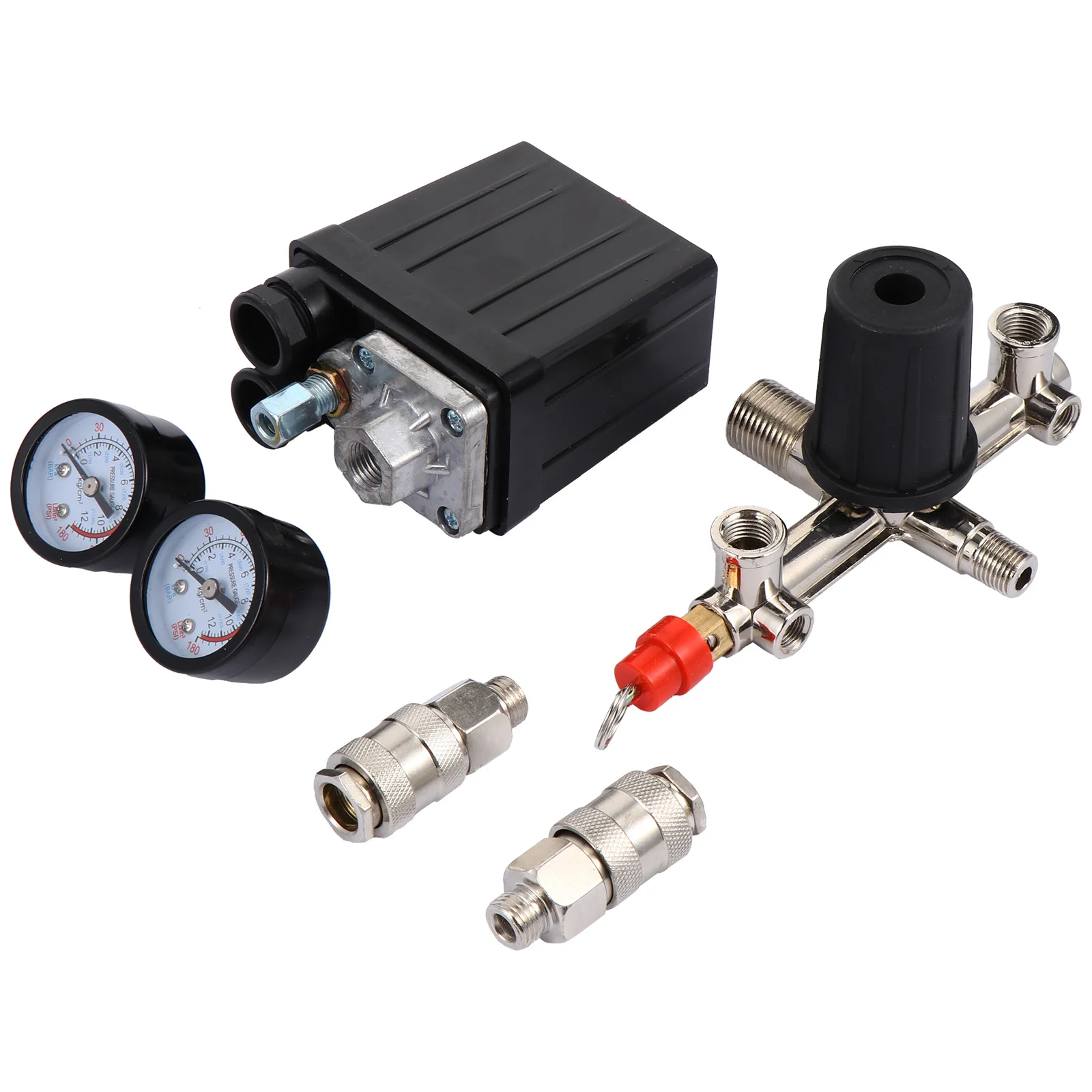 

Air Compressor Bracket Assembly Pressure Control Manifold Regulator Dual Gauge Safety Valve Durable Pressure Control