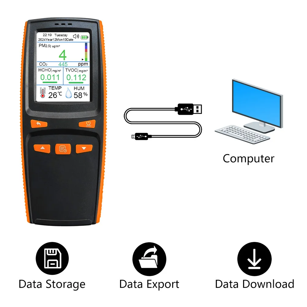

Multi-function PM2.5 Air Quality Detector CO2/PM2.5/HCHO/TVOC Temperature Humidity Sensor Gas Monitor Indoor CO2 Gas Detector