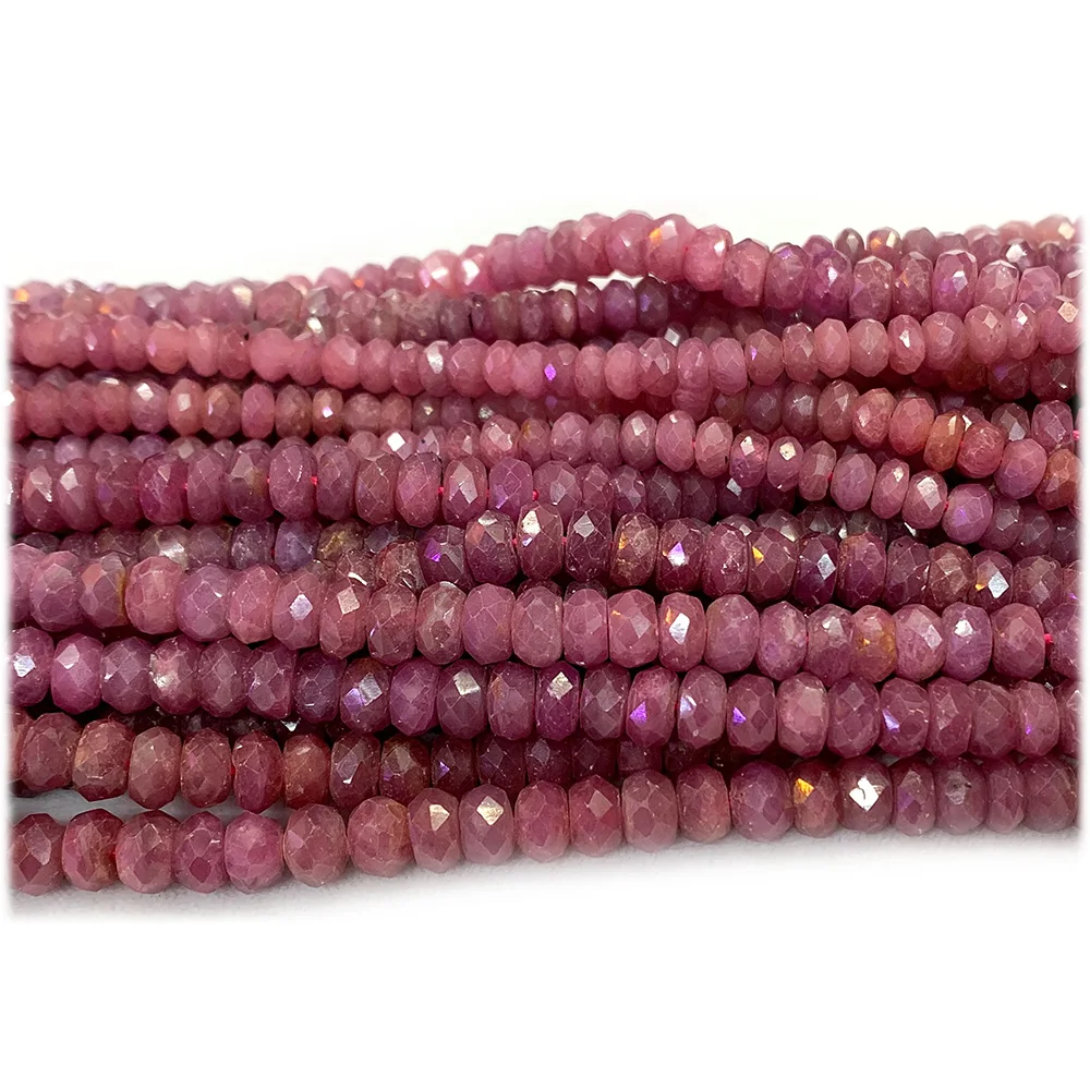 Veemake Natural Red Ruby Faceted Rodelle Loose Gemstone Stone Beads Jewelry Design Necklace Bracelets 08215