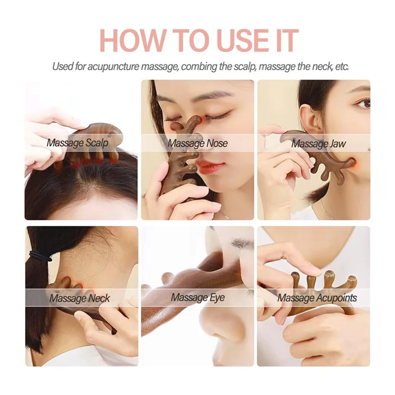 

AA20-2X Деревянная расческа-массажер для кожи головы - расческа с широкими зубьями из зеленого сандалового дерева, инструмент для акупрессуры - портативные деревянные массажные инструменты для лица