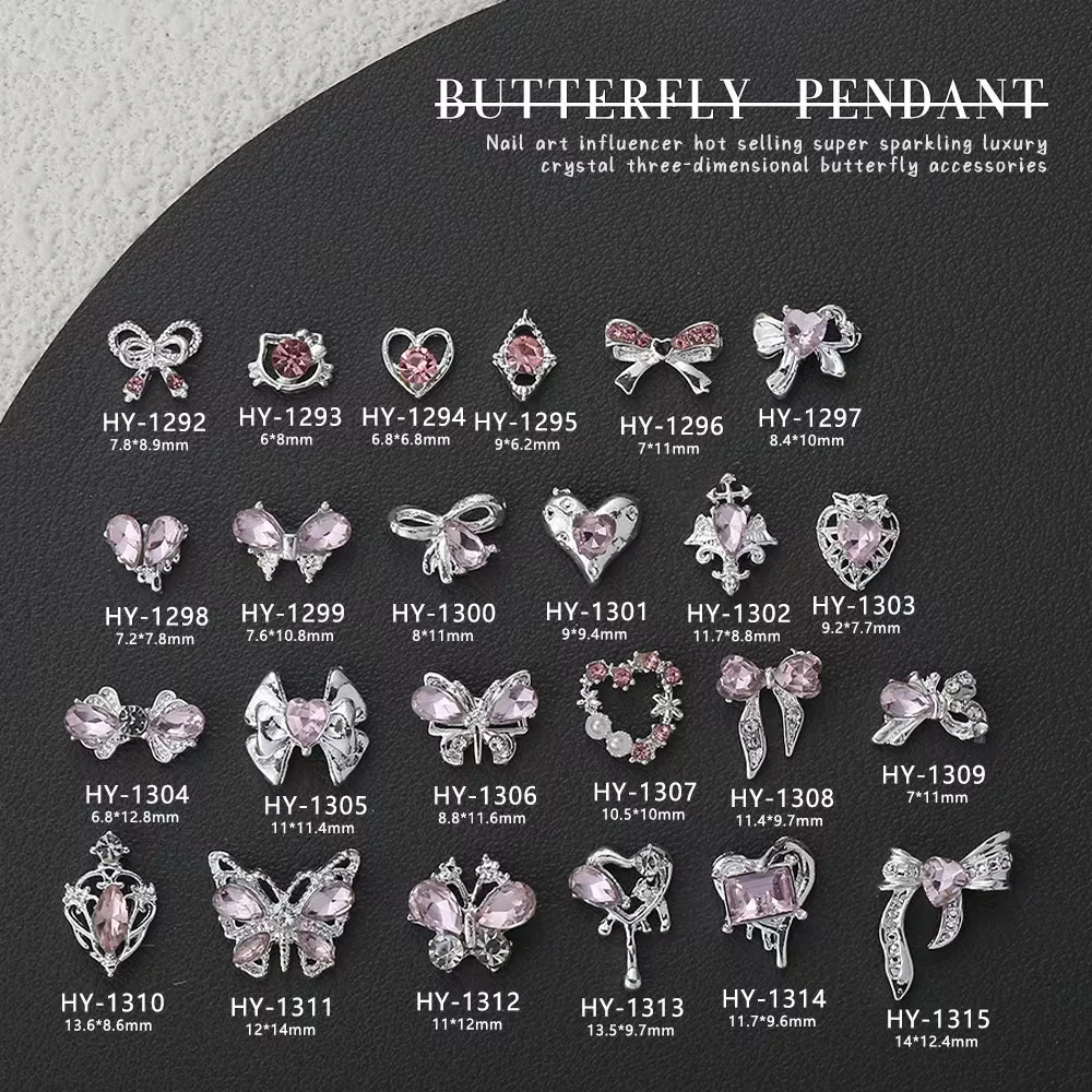 10 sztuk cyrkon różowy Nail Art Charms 3D luksusowa kokarda serce motyl inkrustowane różowy diament dekoracja ze strasu DIY części do Manicure