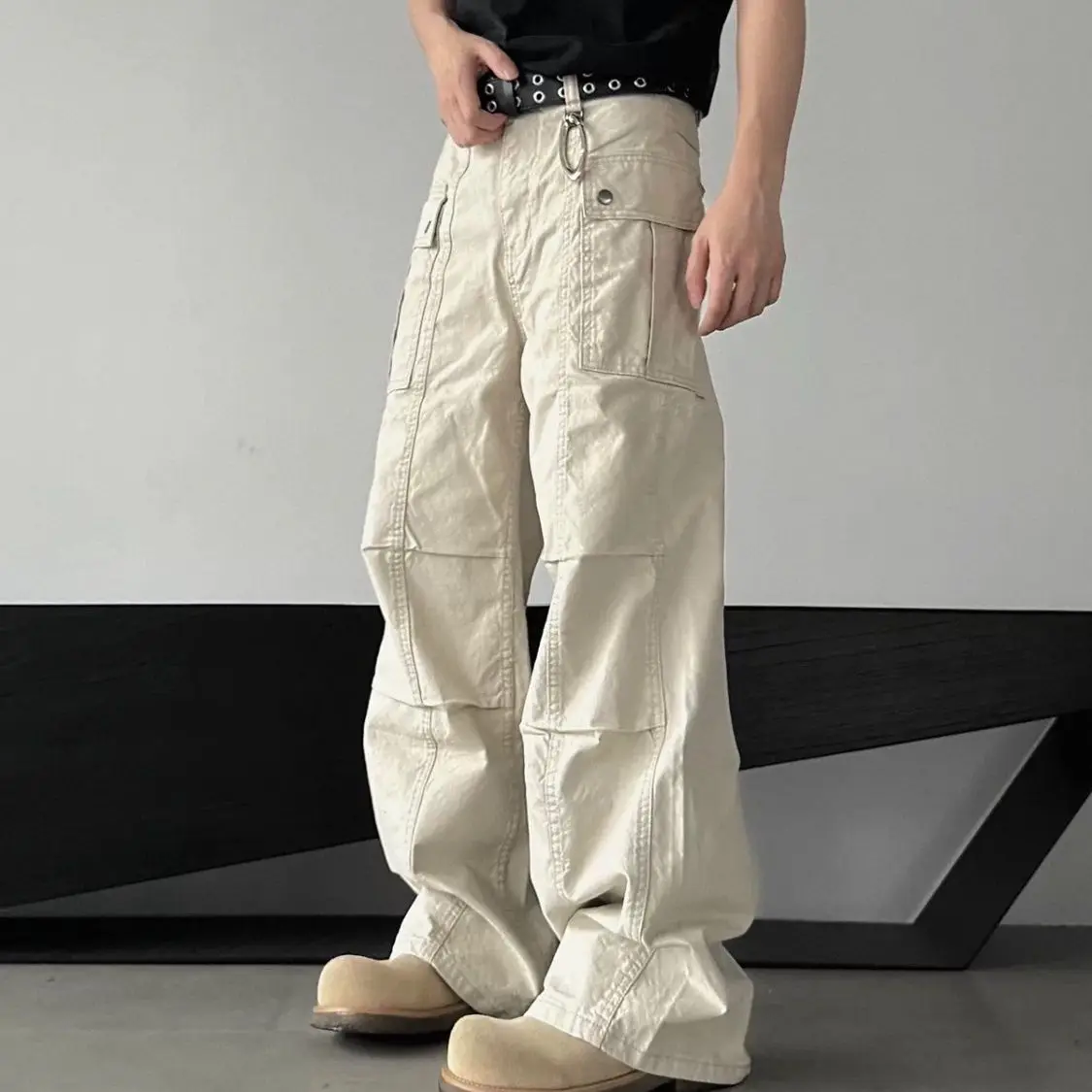 Retro Pure Cotton Work Pants Men's Loose Pants with Multiple Pockets High Street Slimming Casual Pants
