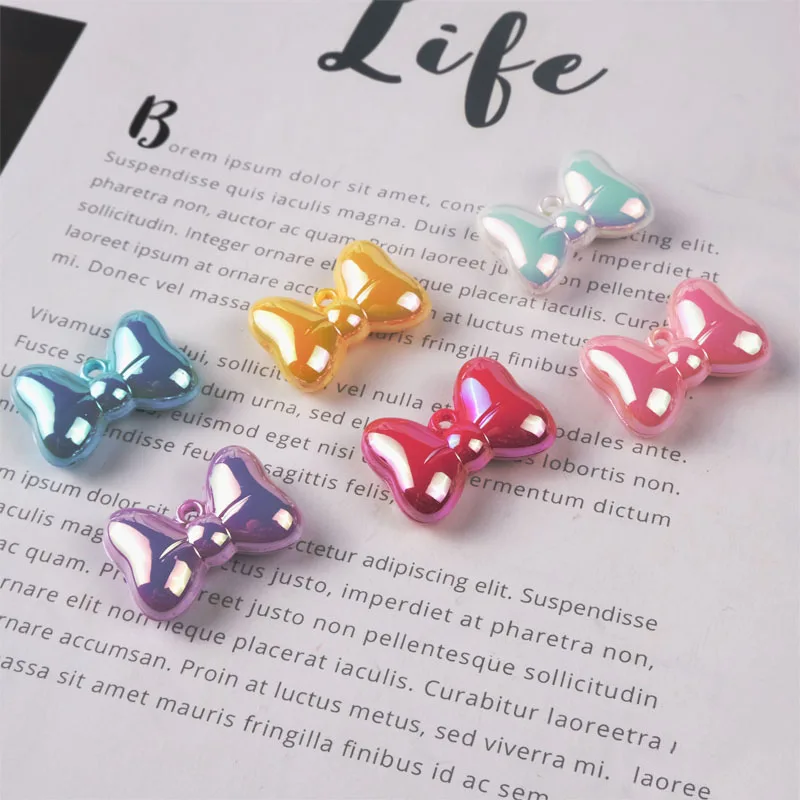 DIY Jewelry Findings AB Glitter Colors Ribbon Knot Tie Bow Shape Acryilc Necklace Pendant Charms Earring DIY 29*21*10mm 60pcs