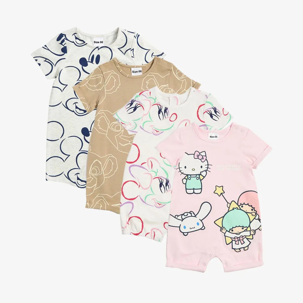 

2025 Summer Cartoon Baby Rompers Cute Mickey Minnie Mouse KT cat Printed Infant Jumpsuits 3-24M Baby Boy Girl Clothes
