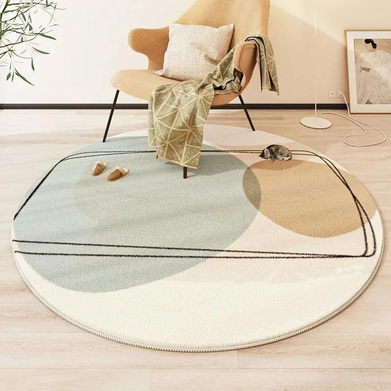 

VIKAMA Modern Style Round Living Room Carpet Children's Room Bedroom Crawling Mat Warm Bed Blanket Thick Washable Mat