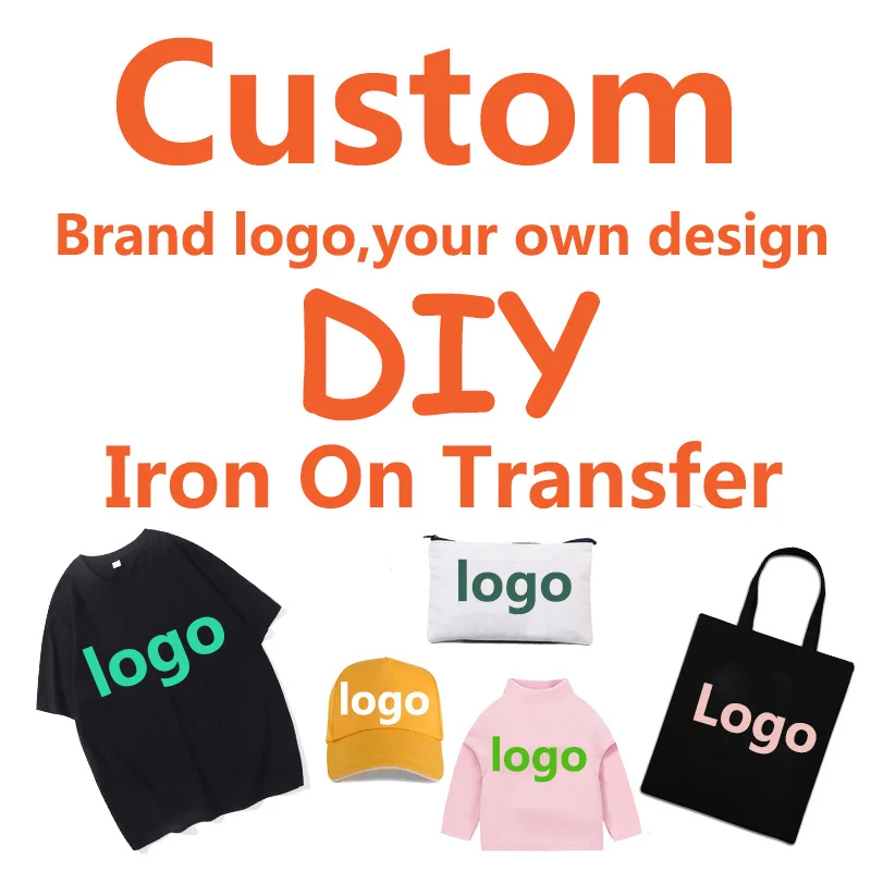 Customized brand logo hot sticker on clothes, your logo on towels, clothes, make your own logo, heat transfer printed handbag