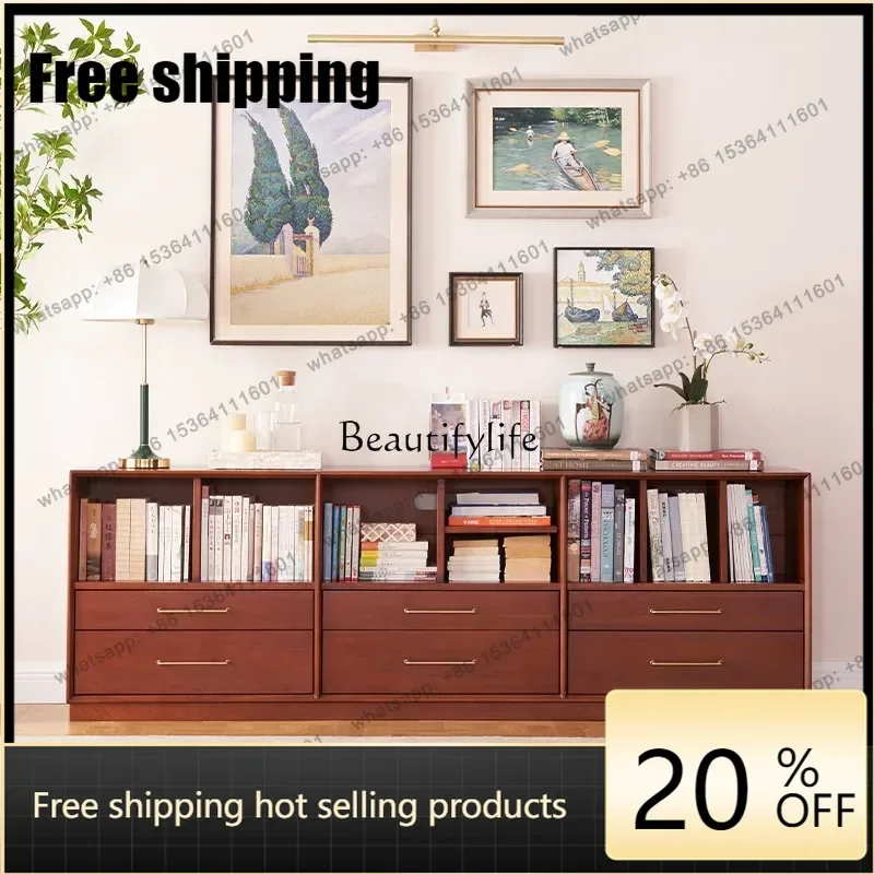 jj5  Best Seller Pg46All Solid Wood Floor-to-ceiling Bookcase, Cherry Wood Living Room Storage Storage Combination Cabinet