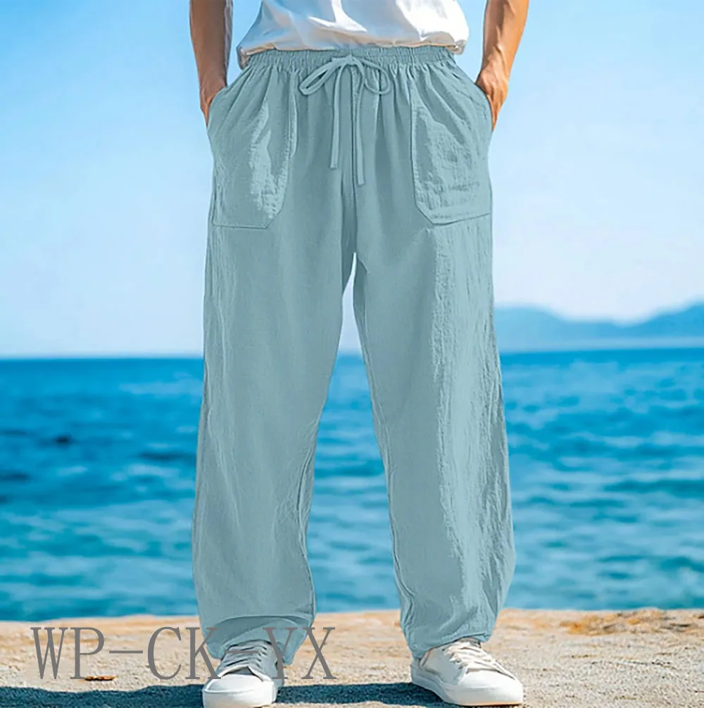

European And American Men's Cotton And Linen Trousers Work Pants New Autumn Loose Straight Sportswear And Casual Trousers