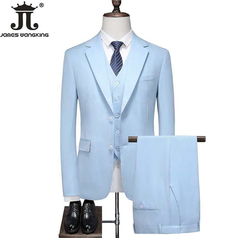 

S-5XL ( Blazer + Vest + Pants ) High-end Brand Solid Color Formal Business Office Suit 3Piece Groom Wedding Dress Party Tuxedo