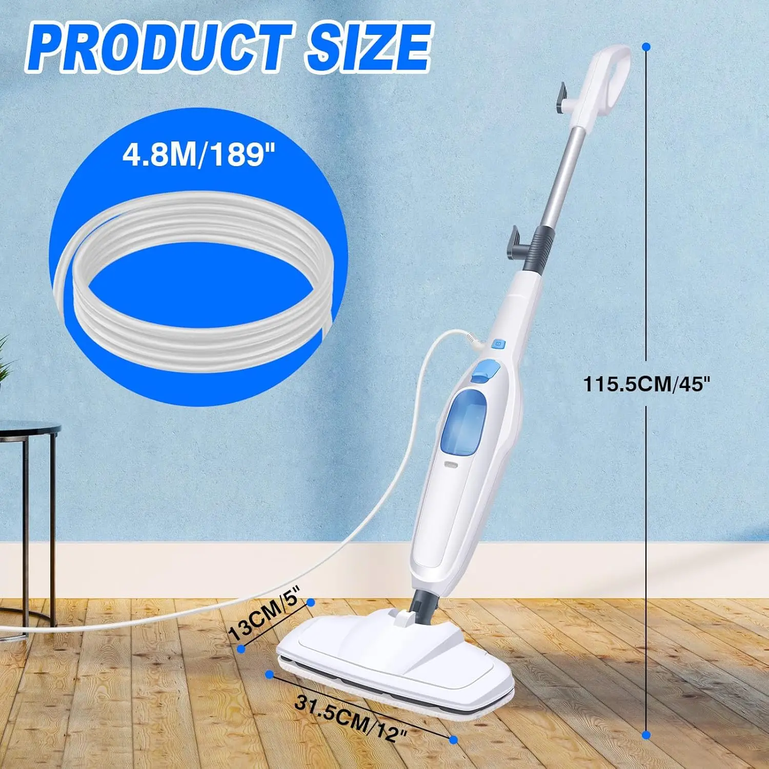 Steam Mop, 1500W Floor Steam Cleaner with 2 Washable Soft Mop Pads and Carpet Glider, 400ml Water Tank, 15.7ft Power Cord,