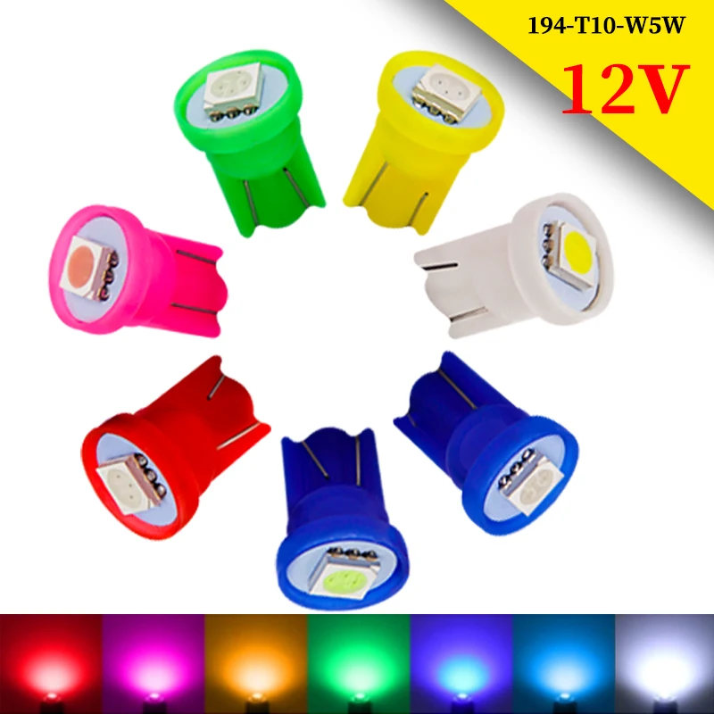 10X 6V 12v 24v T10 5050 1SMD Mix Colors Auto Reading Lights Indicator Door light LED Bulbs Warm White/Yellow/Red/Blue/Pink/Green