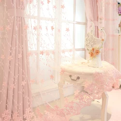 Embroidery Flowers Lace Curtains For Living Room Bedroom Sheer Kitchen Drape Window Treatment Screen Pink White Blinds wp058&C