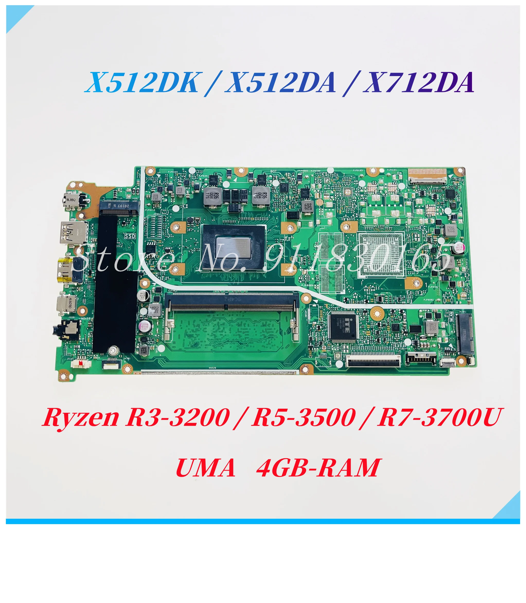 X512DK Mainboard For Asus F512DA X512D X512DK X512DA X712D X712DA X712DK Laptop Motherboard With R3 R5 R7-3700U CPU UMA 4G RAM