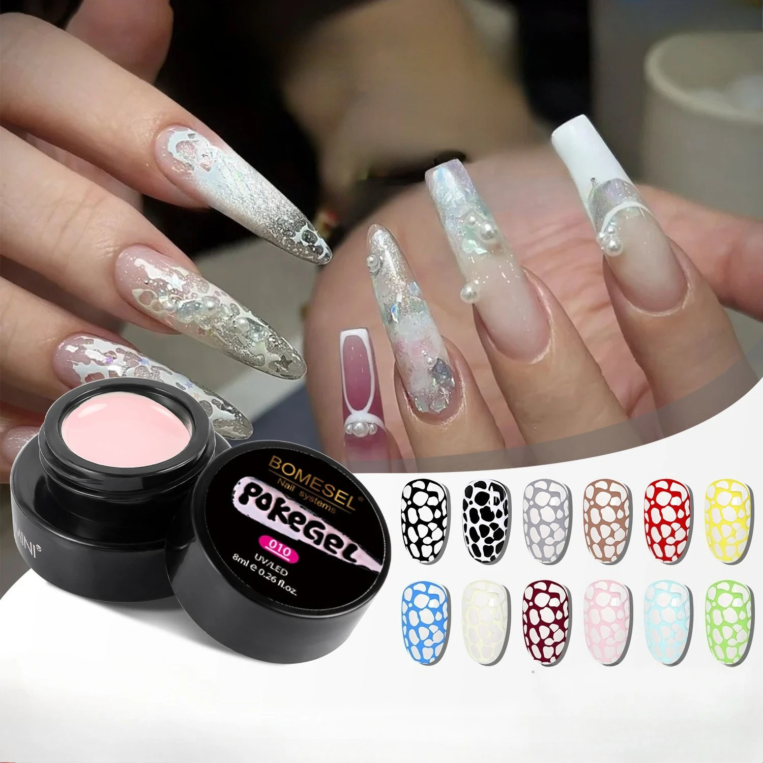 

12pcs Poke Poke Nail Art Gel Glue Set Black White Pink Wave Texture Nail Painting Art Gel WordArt UV LED Soak Off Gel Varnishes