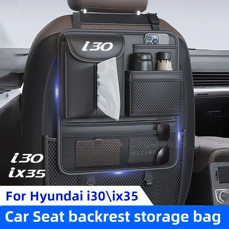

Органайзер на спинку автомобильного сиденья, сумка для хранения для Hyundai ix35 i30, кожаная внутренняя спинка автомобиля, подвесная сумка, автоаксессуары