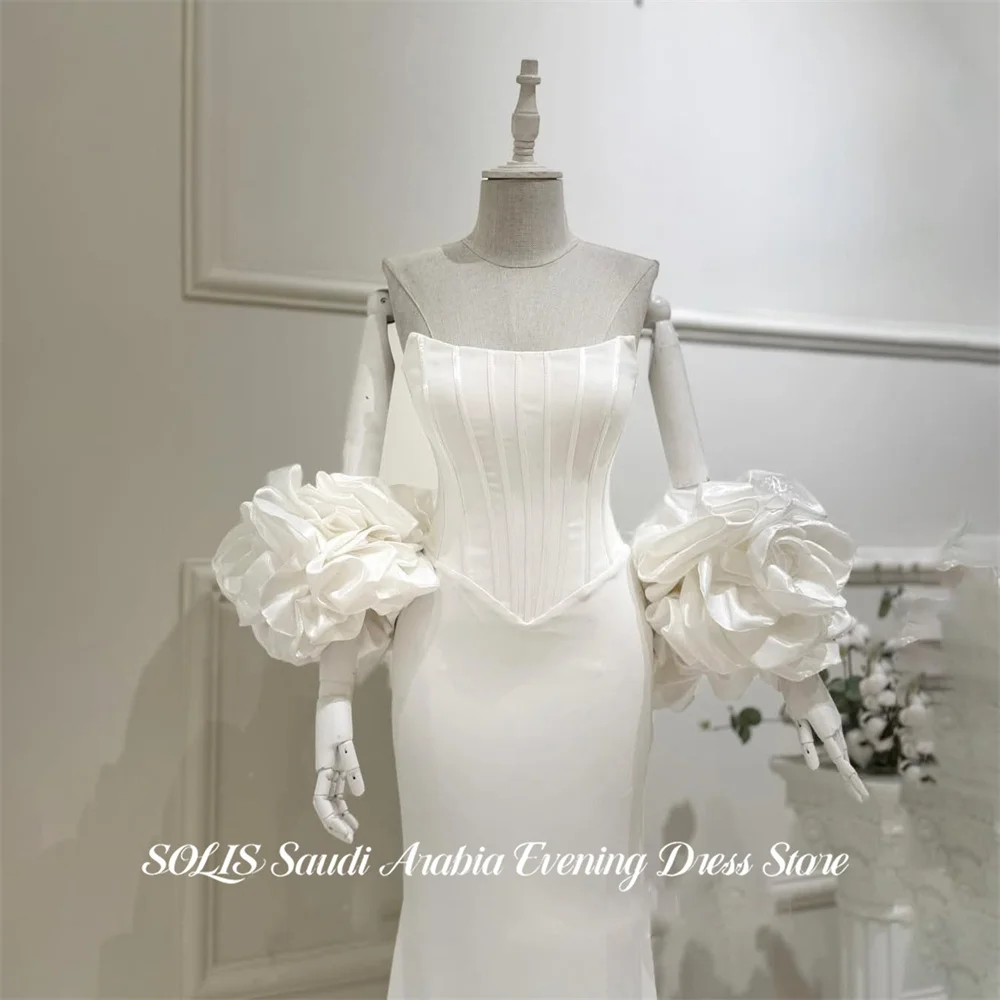 

Белые вечерние платья SOLIS с открытыми плечами, пышными рукавами, для выпускного вечера, торжественные платья-труба для женщин, на заказ