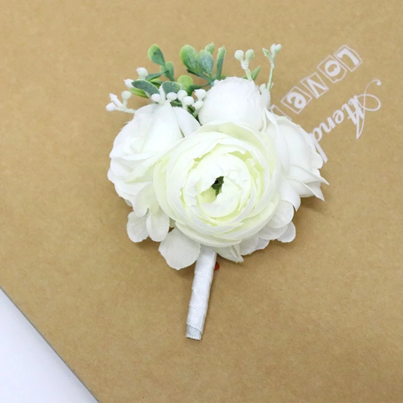 Homem menina boutonniere noivo branco corsage cerimônia rosa flor broche festa de casamento nupcial padrinhos dama de honra decoração