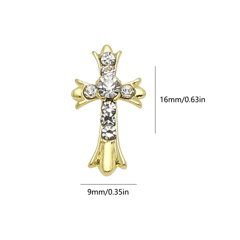 10 stuks 3D goud en zilver retro kruis nagelbedels, legering Rijnsteen, y2k metalen stijl DIY nageldecoratie accessoires