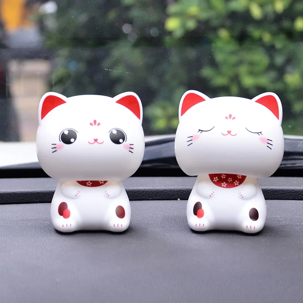 1pcs Solar Powered Maneki Neko Waving Arm Beckoning Fortune Cat Home Decoration Solar-powered Automatic Nodding Cats
