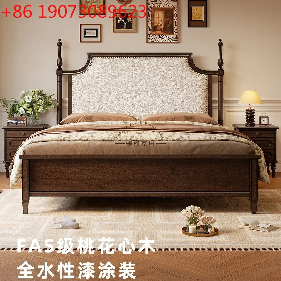 

Американская двуспальная кровать из массива дерева для главной спальни, кровать в стиле принцессы, ретро, простая, в среднем и старинном стиле.