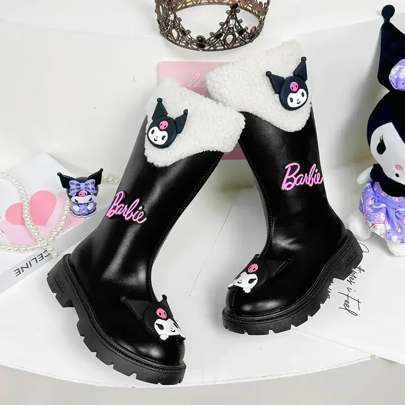 

Girly Heart Kawaii Sanrio Anime Long Boots Fall Winter Cute Cartoon Kuromi Ins Fleece Princess Martens Shoes Gifts for Kids