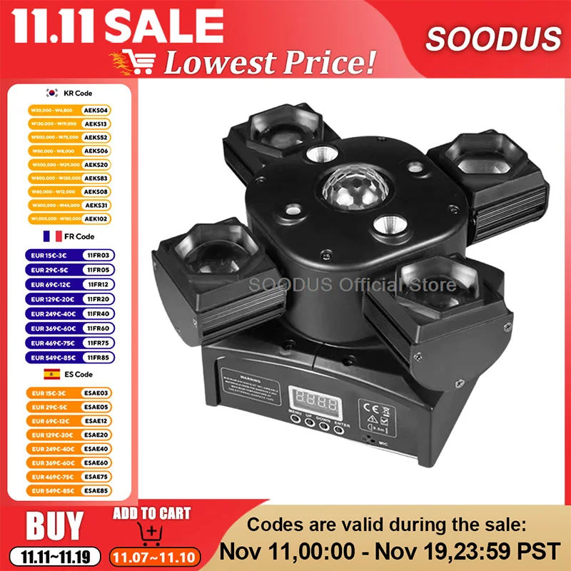 

4IN1 Rotating LED Disco Light Shaking Head Laser Strobe Light With Voice Controlled Dj Equipment Beam Light for Stage Club Party