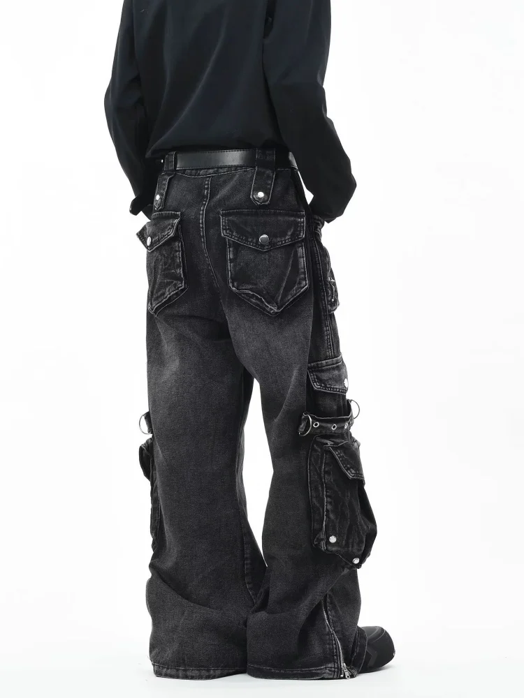 2026 Cyber Y2K Streetwear Washed Black Baggy Women's Cargo Jeans Pants For Woman Clothing Wide Leg New Rock Punk Long Trousers