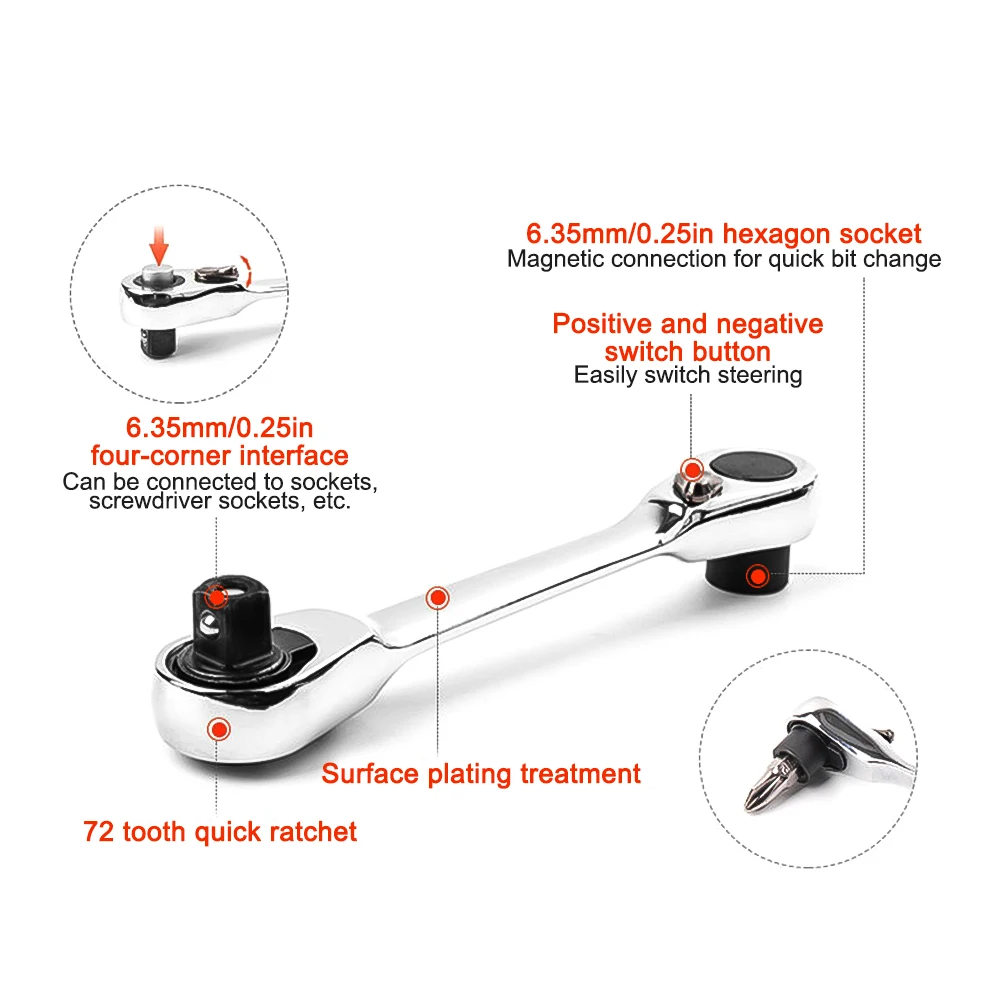 Mini 1/4 inch Double Ended Quick Socket Ratchet Wrench Rod Screwdriver Bit Tool Contain 1 x Ratchet Handle Wrench