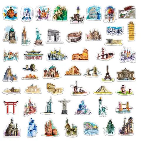 10/30/50pcs Mixed World Famous Building Graffiti Stickers Motorcycle Travel Luggage Guitar Skateboard Classic Toy Sticker 8 best sales lego stickers - №8